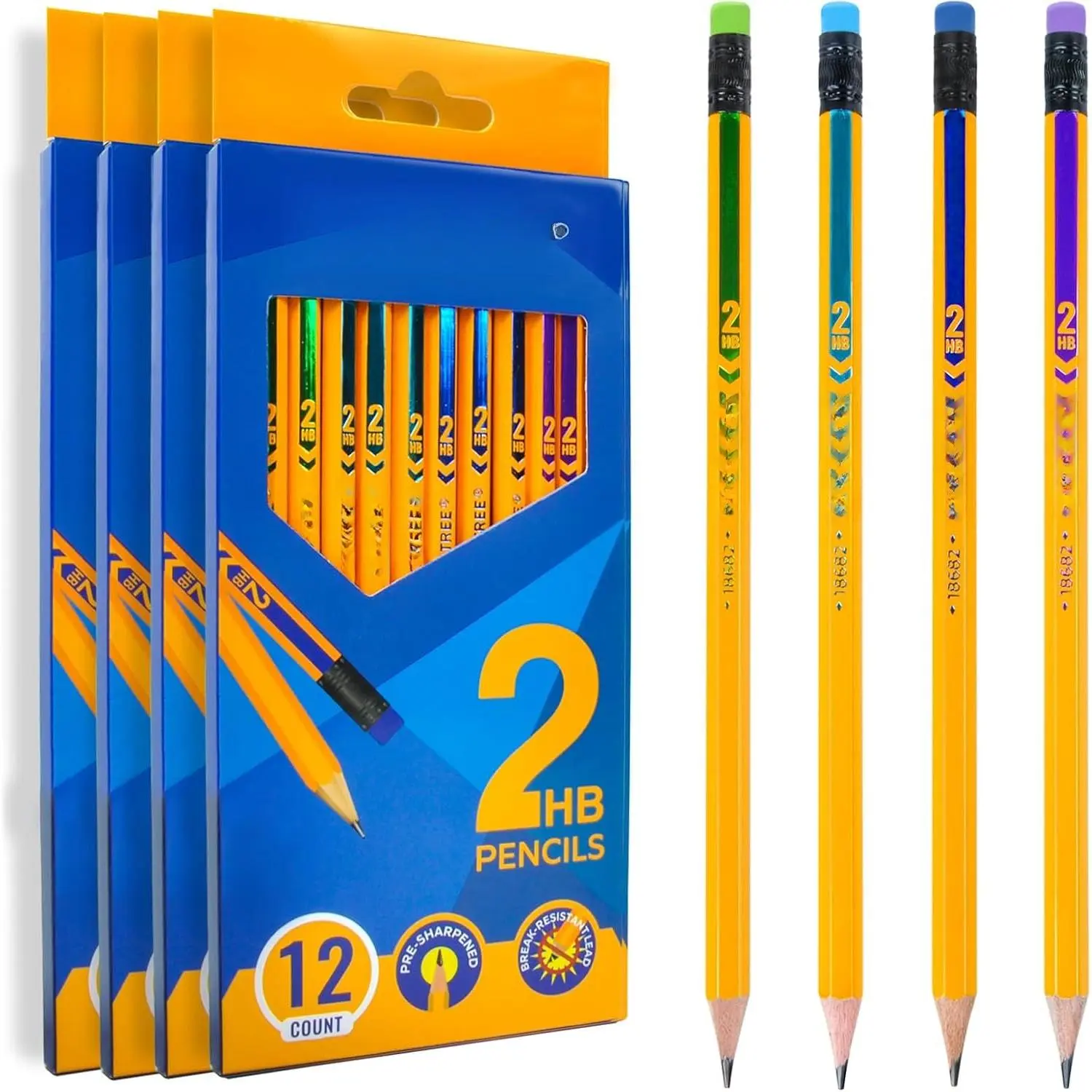 Pre-Sharpened #2 HB Pencils Bulk,  to School Supplies, 48 Count | -Cased Number 2 Pencils for  Students, Latex-Free Eraser, Smooth Writing, Drawing, Teachers Classroom Supplies