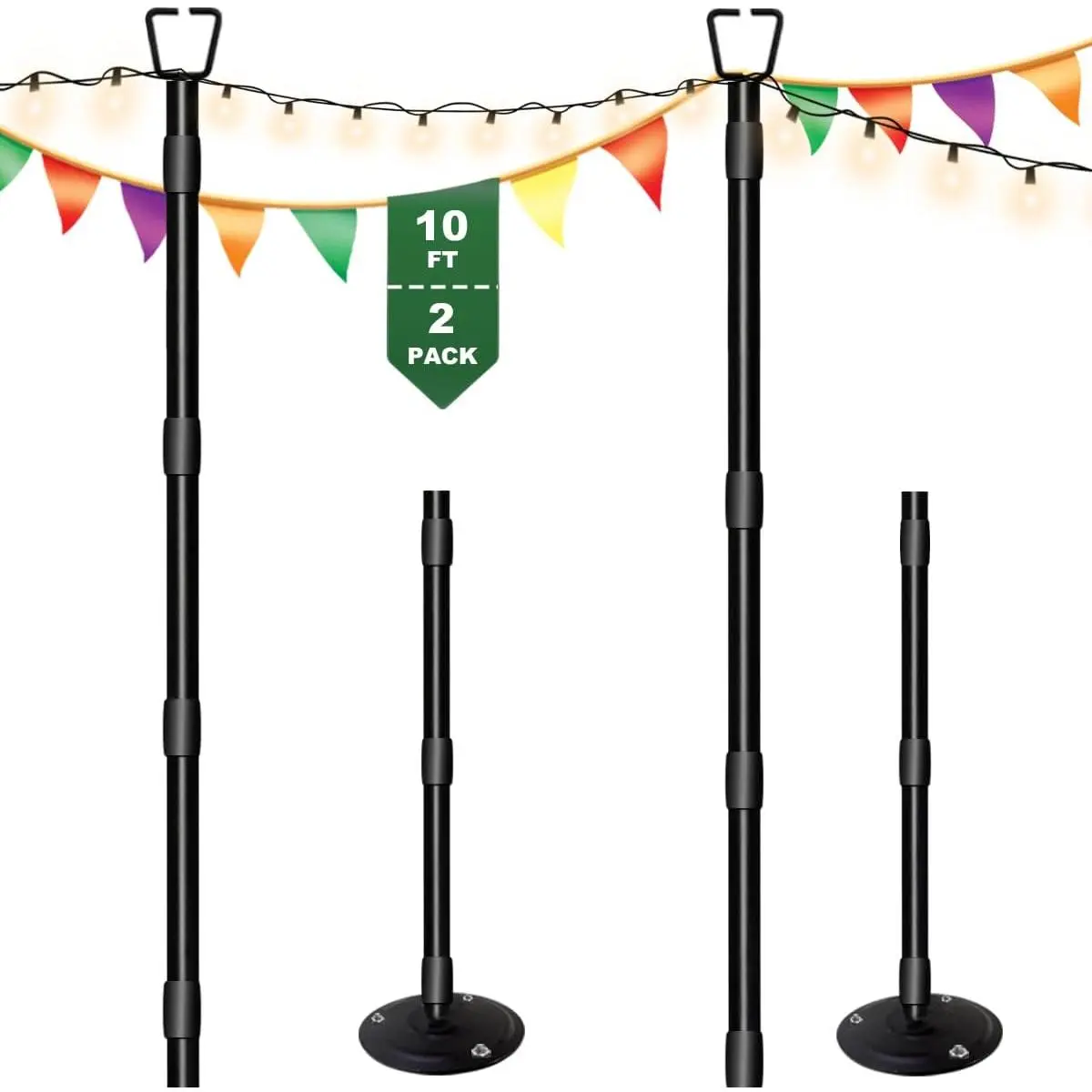 Outdoor String Light Metal Poles - Adjustable, Rustproof & Sturdy Stand Posts with Screws for Patio, Wedding, Front Porch, Fence, Swimming Pool Sports & Outdoor Camping & Hiking Decor