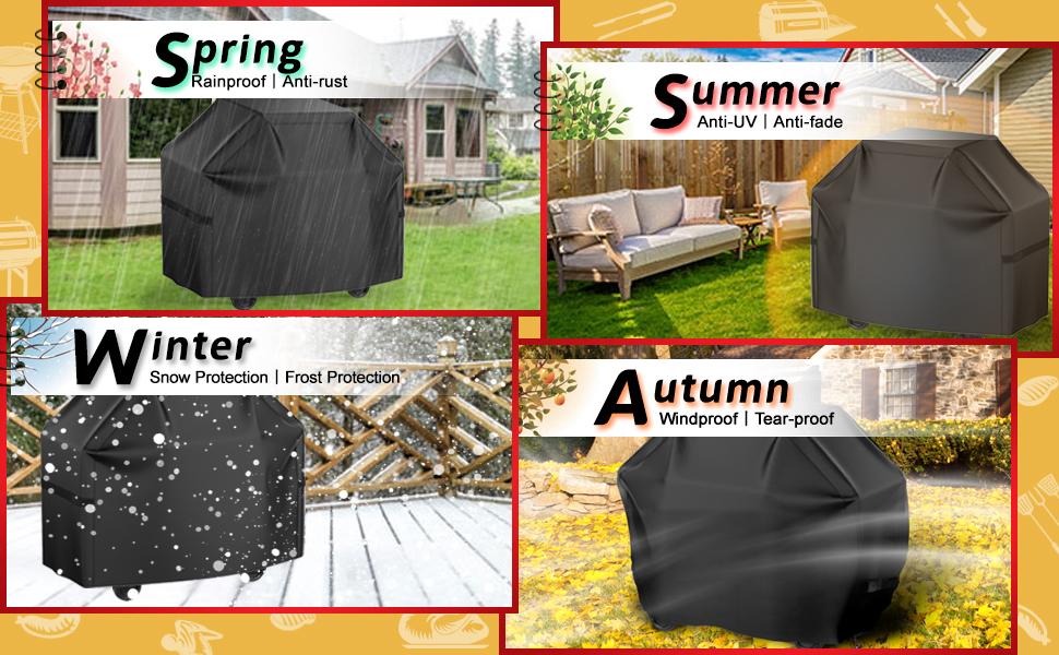 Grill Cover, 58 inch BBQ Gas Grill Cover for Outdoor Grill, Waterproof, Anti-UV, Rip-Proof, Fade Resistant Material, Barbecue Cover with Hook-and-Loop Straps & Adjustable Hem Drawstring, Black