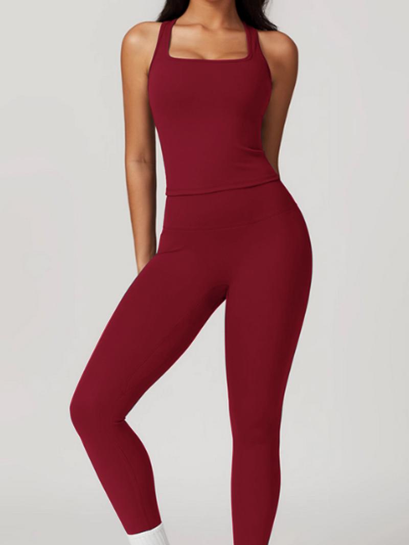 Two-Piece Set Women's Solid Seamless Crop Tank Top & High Waist Leggings Tracksuit Set, Sporty Casual Breathable Comfortable Outfits for Yoga Gym Workout Running, Ladies Sportswear Yoga Wear Fitness for All Seasons