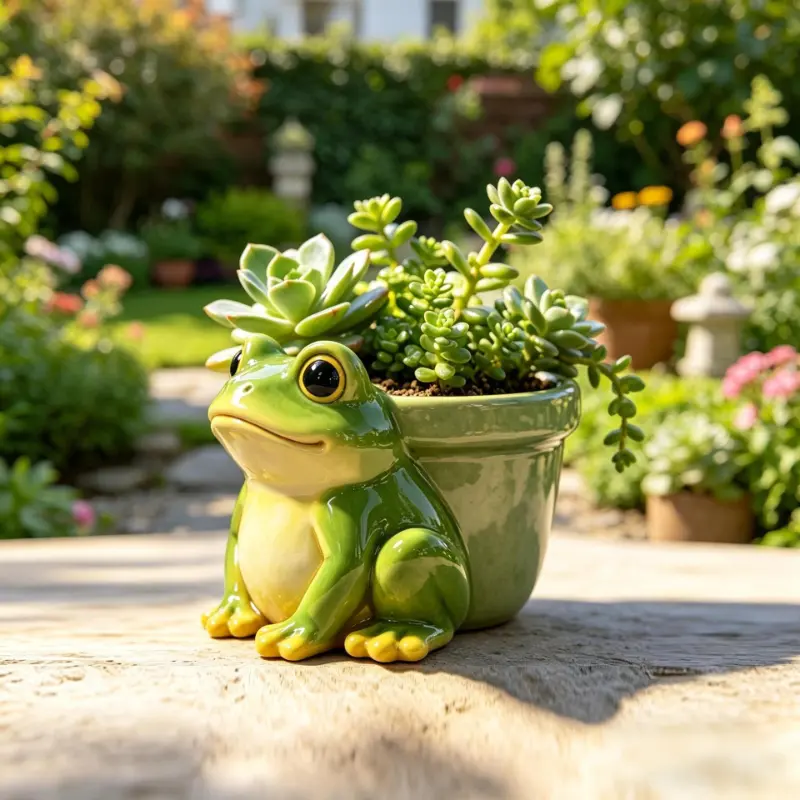 Whimsical Seated Frog Resin Flowerpot, Creative Outdoor Garden Art Sculpture, Plant Container for Courtyard Decor, Ideal Gift for Gift Lovers (Sports & Outdoor Fan Shop Essential)