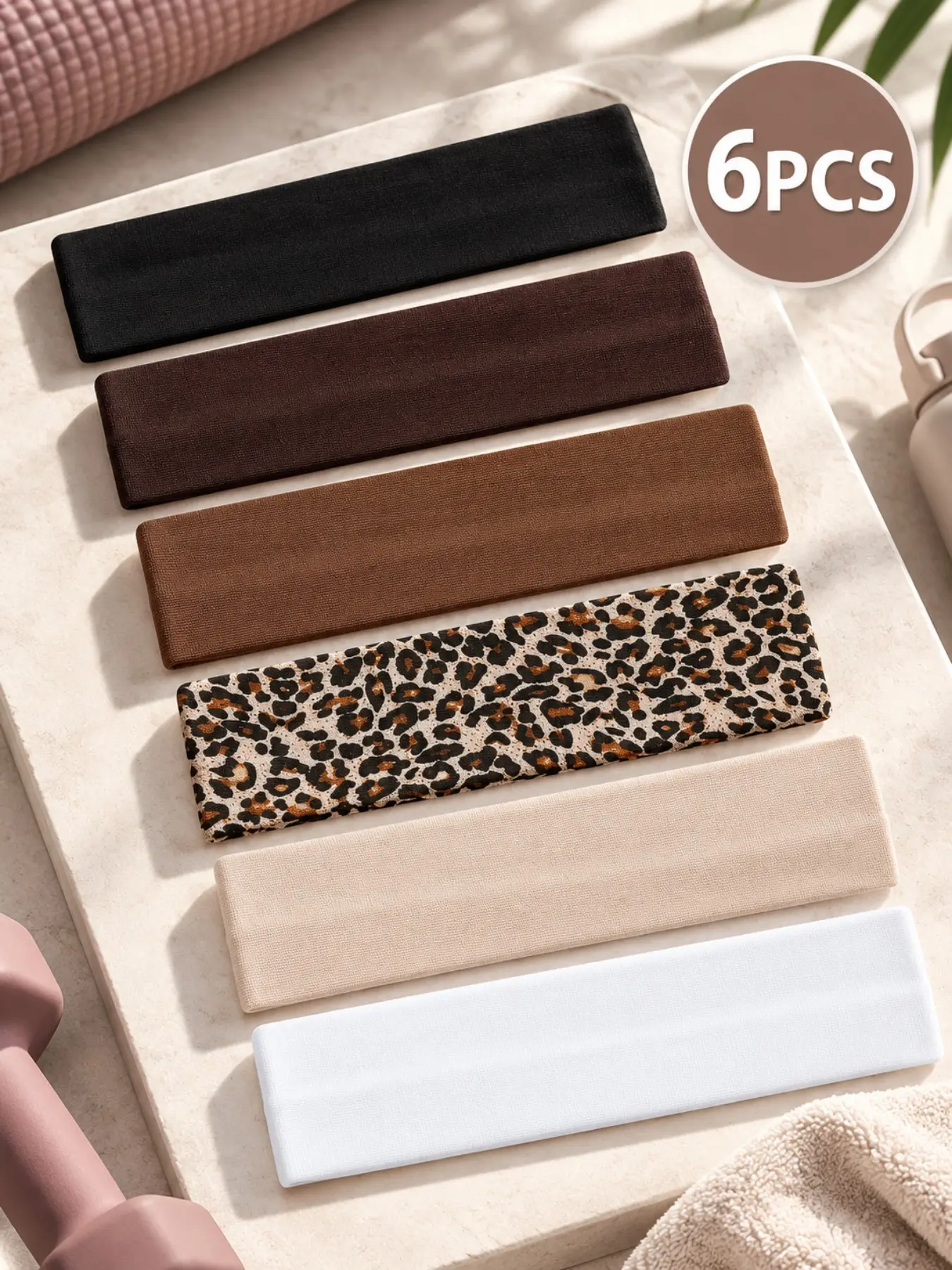 6pcs Women's Multicolor Sports Headbands, Leopard Print Stretchy Sweat-Absorbing Hair Bands, Yoga, Running, Workouts, Fall & Winter Accessories