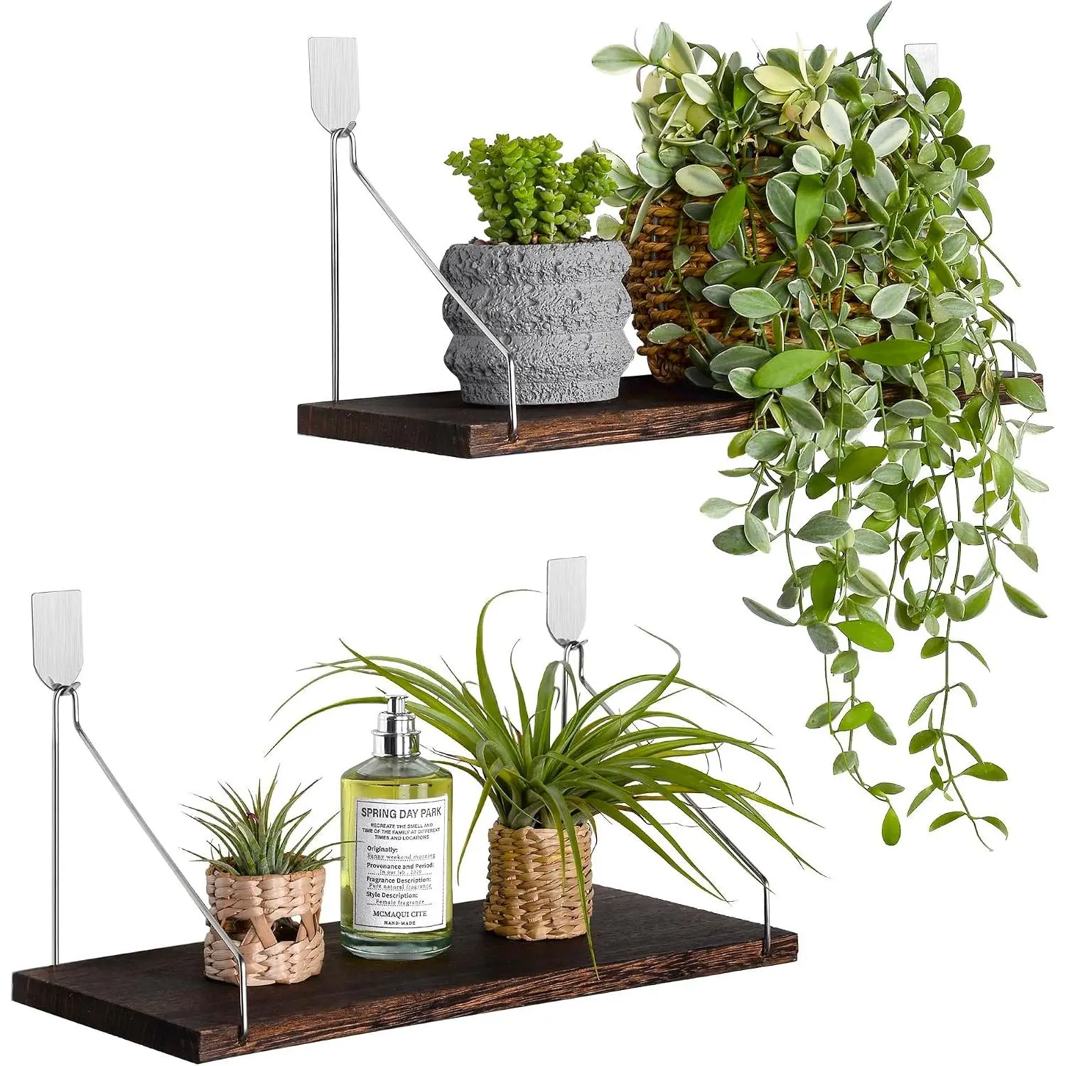 Floating Shelves Set of 2 Rustic Solid  Floating Shelf Wall Storage Shelves for Living Room, Bedroom, Bathroom, Kitchen Laundry, Office,no Drill Shelf(Retro Color M+M)