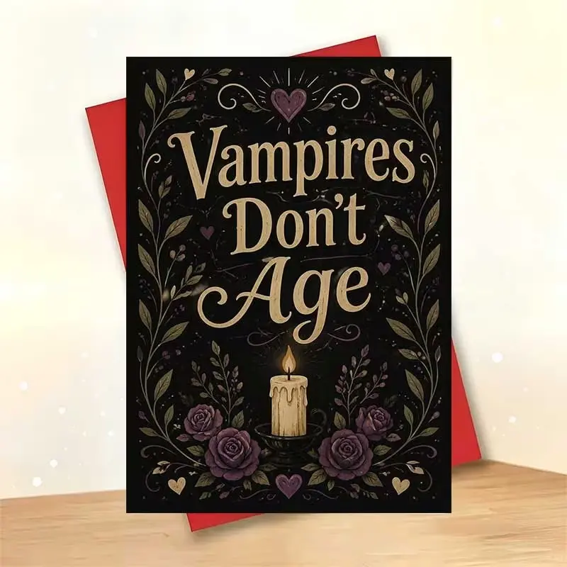 Mysterious Halloween Greeting Card with Candle and Roses Design, Gothic Style Vampire Card, Perfect for Friends, Includes Envelope