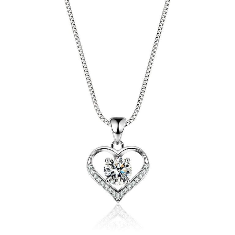 Fashion Silver Color Women's Pendant Necklace with Zircon Heart Chain for Wedding Jewelry, Ideal Gift for Special Occasions