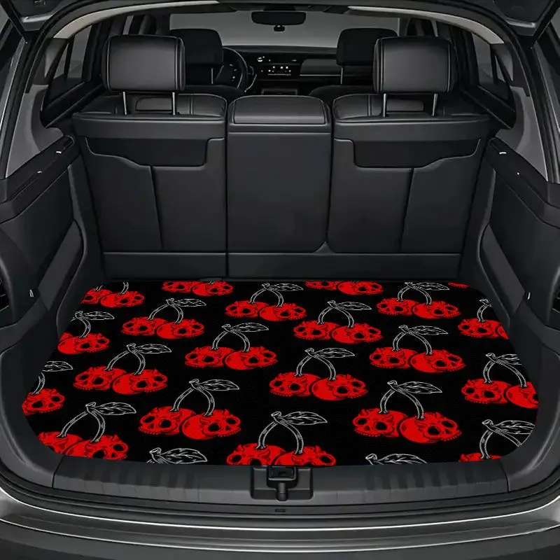 1pc Red Skull Cherry Pattern Universal Car Trunk Mat, Anti-Slip Rear Cargo Liner for Automotive Interior Decor, Cute Cartoon Auto Accessories