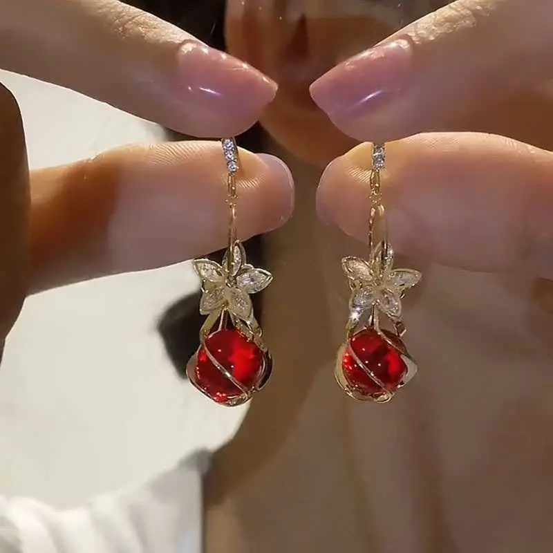 2025 Trendy Drop Earrings Lucky Bead Flower Cat's Eye Earring Drops Elegant Premium Bold Korean Influencer Jewelry for Women DL260804D18