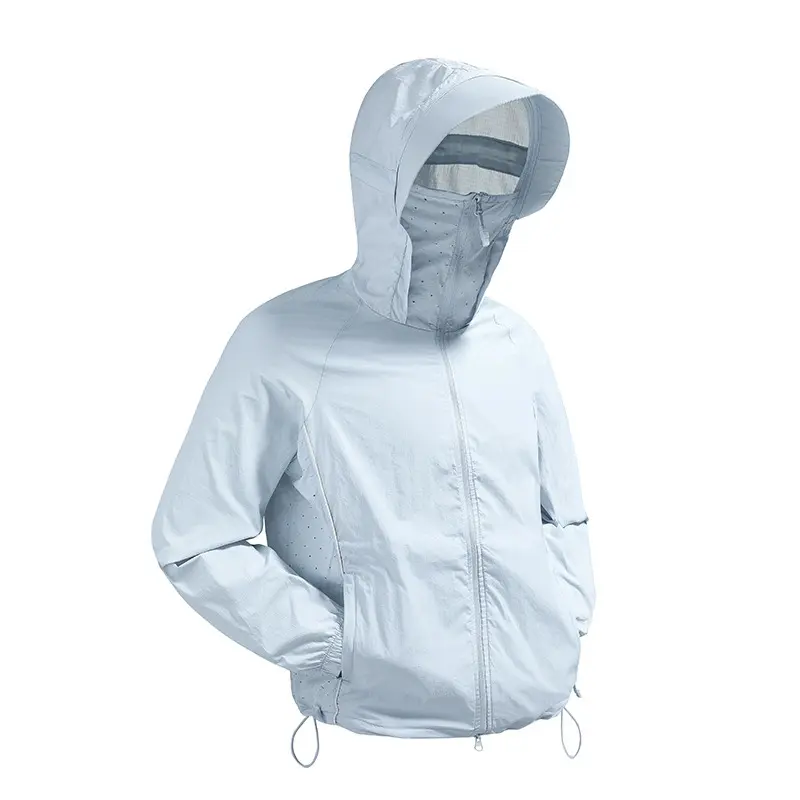 Men's Slim Fit Full-Zip Hooded Jacket, Polyamide Lightweight Breathable Perforated Mesh Outdoor Wear with Full Face Cover, UPF 50+, Adjustable, Machine Wash for Cycling