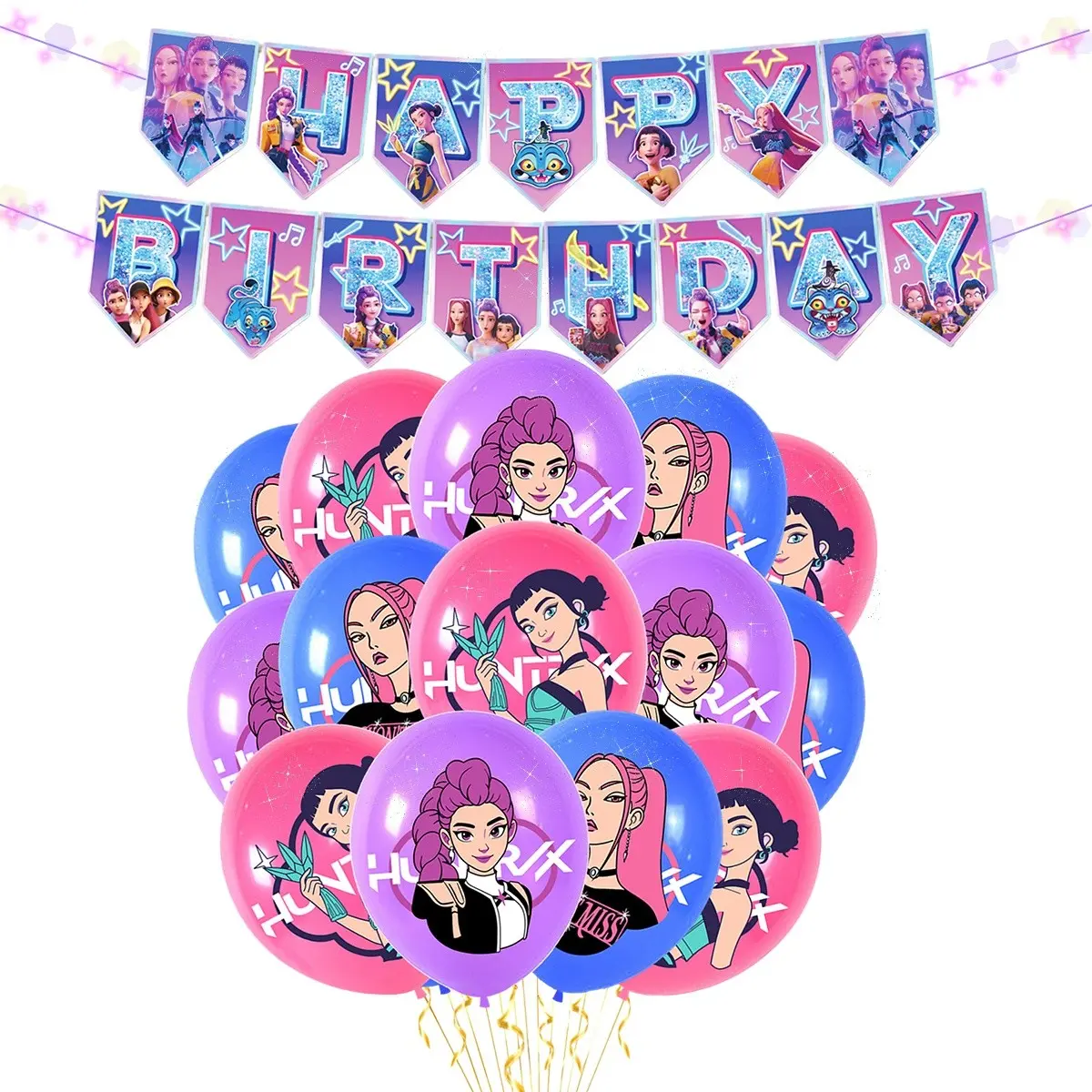 15 New Huntrx Kpop Demon Hunters Party Balloon Set, Balloon Decoration, Character Print Latex Balloons, Blue Colors, for Fans & Kpop Lovers