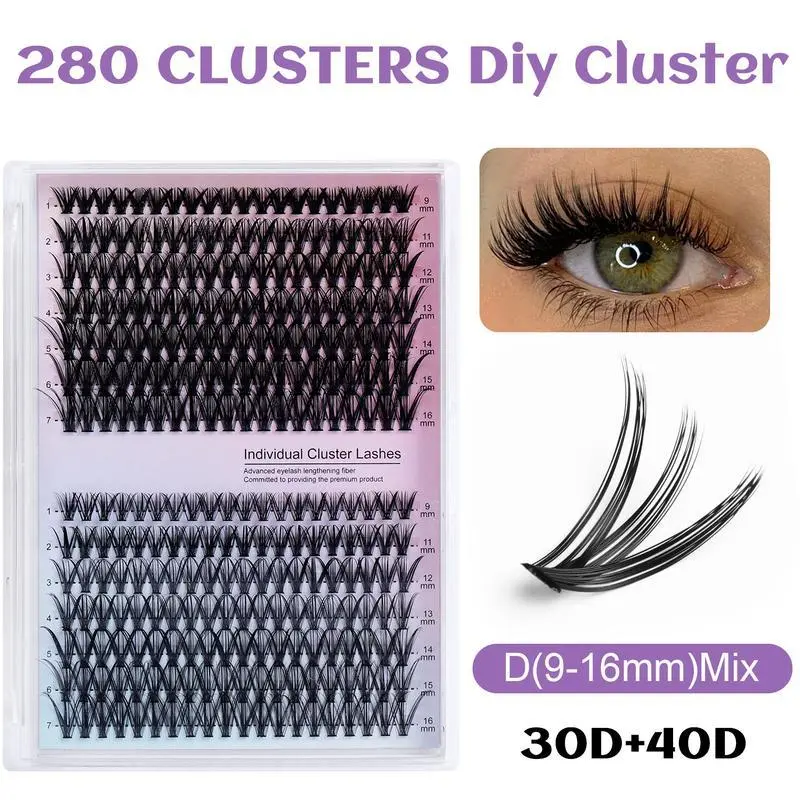 Natural Look, Long-Lasting & Beginner-Friendly Eyelashes – DIY Lash Extension Kit, 280pcs Lash Clusters, 9-16mm 30D 40D Individual Lashes Kit, DIY Lash Extensions at Home for Daily, Party Cosmetic, Professional Eye Makeup Accessories for Women