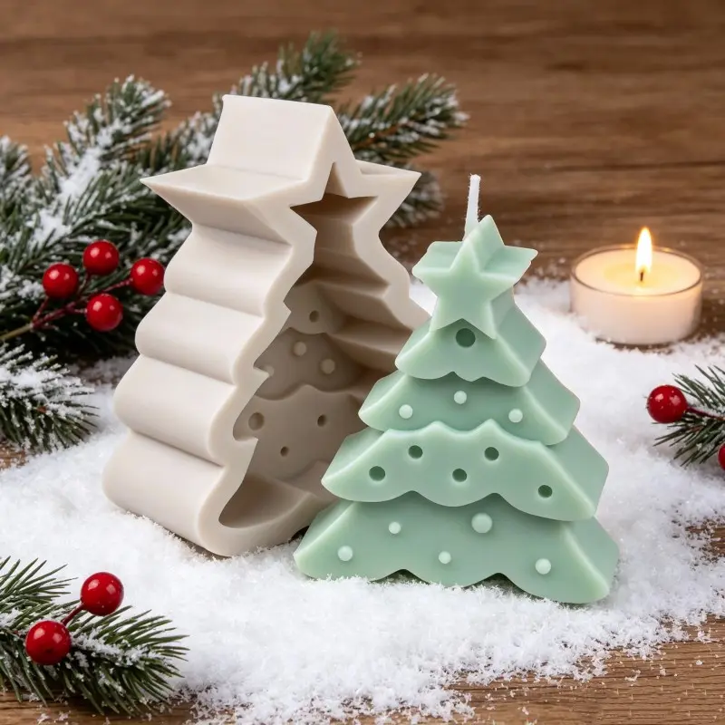 1PC 3D Christmas Series Aroma Candle Silicone Mold DIY Xmas Tree Candle Plaster Mould DIY Snowman Santa Claus Candle Making Christmas Decor Gift Candle Molds