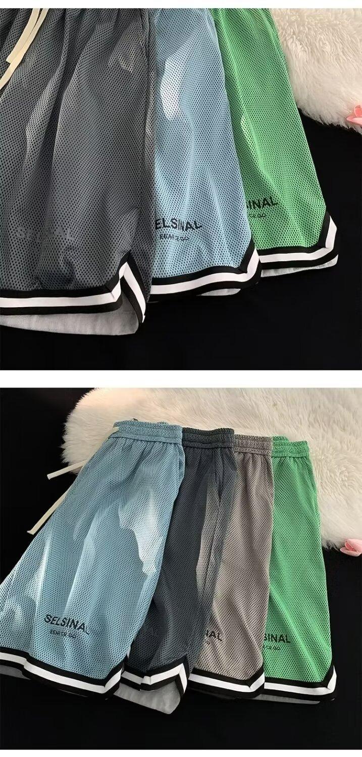 Men's Mesh Quick Dry Ice Silk Basketball Shorts - Summer Breathable Plus Size Sports 5-Inch Shorts for Fitness & Badminton