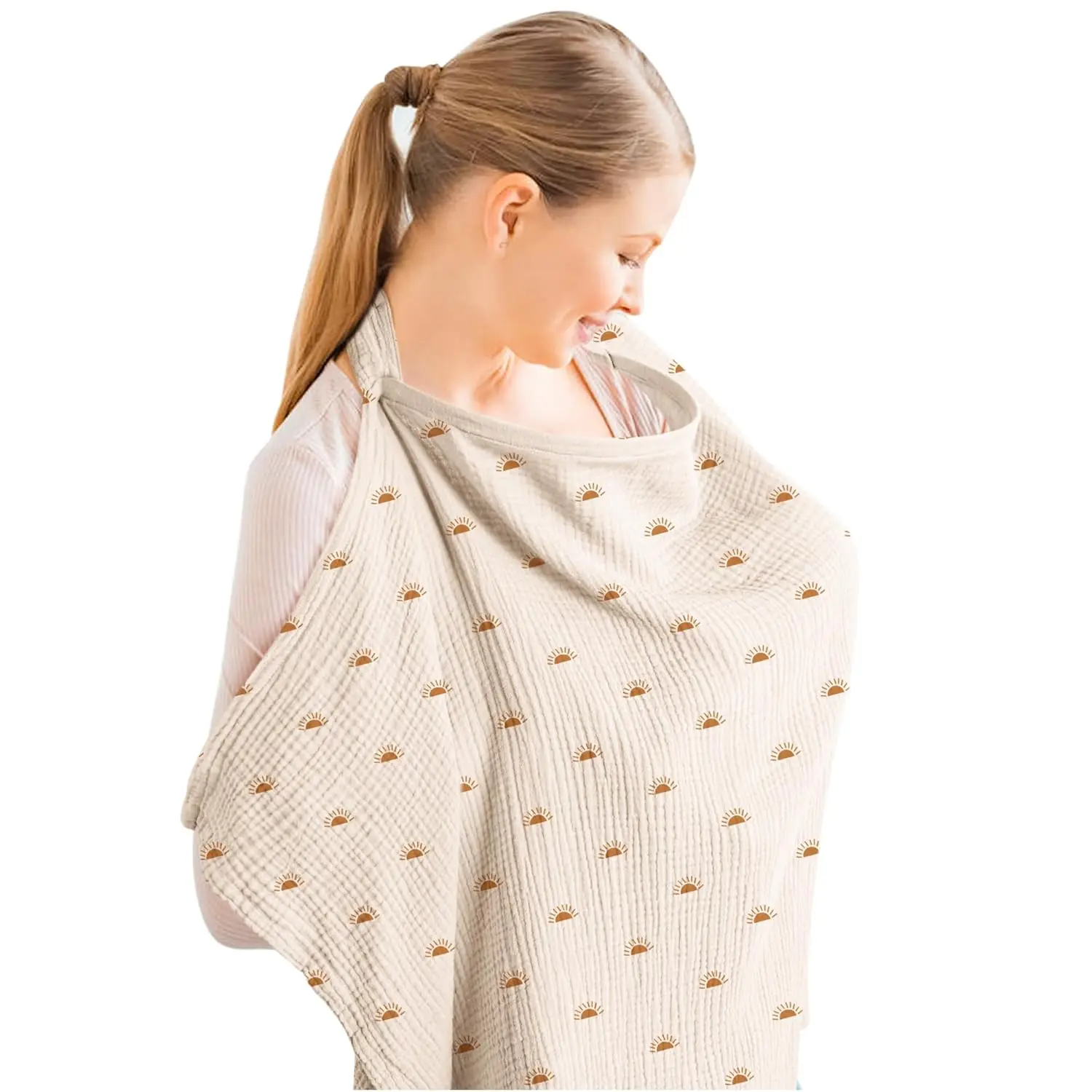 100% Cotton Breathable Apron-Style Nursing Cover for Mothers - Prop 65 Safe, with Rigid Hoop, Multi-Use Baby Breastfeeding Cover & Carseat Sun Canopy, Natural Fiber Clothing
