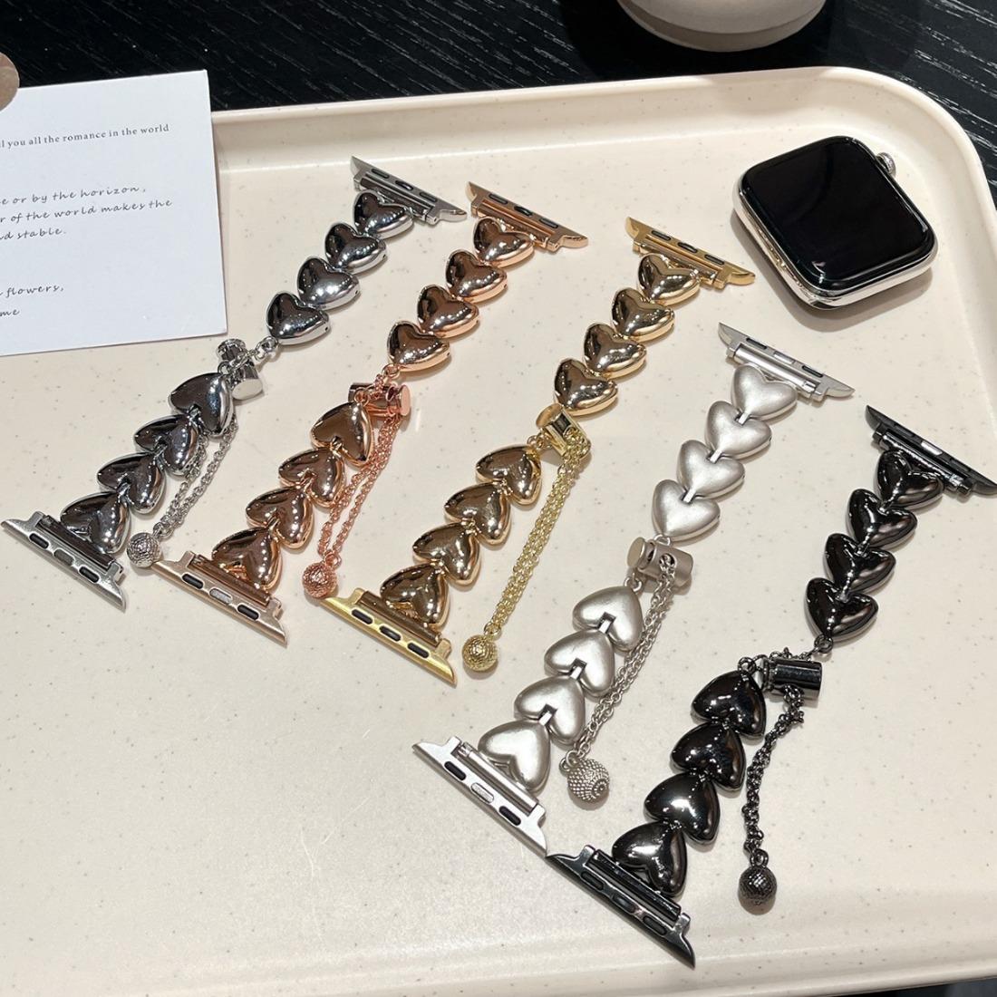 Stylish Love Apple Watch Band for Women, Solid Metal Bracelet Strap, Luxury iWatch Band Compatible with Series 10/9/8/7/6/SE, Elegant Jewelry Watch Band for Daily Outfit & Party Look