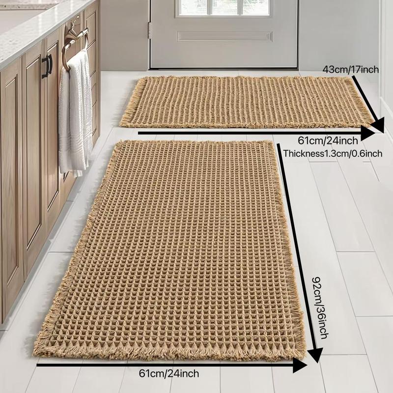 2pcs Anti-Slip Waffle Bathroom Mat Set, Non-Toxic Bath Rug & Door Mats, Absorbent Kitchen Floor Covering, Ideal for Wet Areas, Water Absorbent Mat