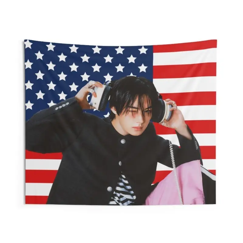 1pc 2D Flat 2D Flat 1pc American Flag Tapestry SKZ K-Pop Concert Banner Features Vibrant Flowing Design Durable Polyester Fabric Horizontal Wall Hanging Suitable for Home Decor Music Events And Gifts No Electricity Required Music Event Decoration Vi
