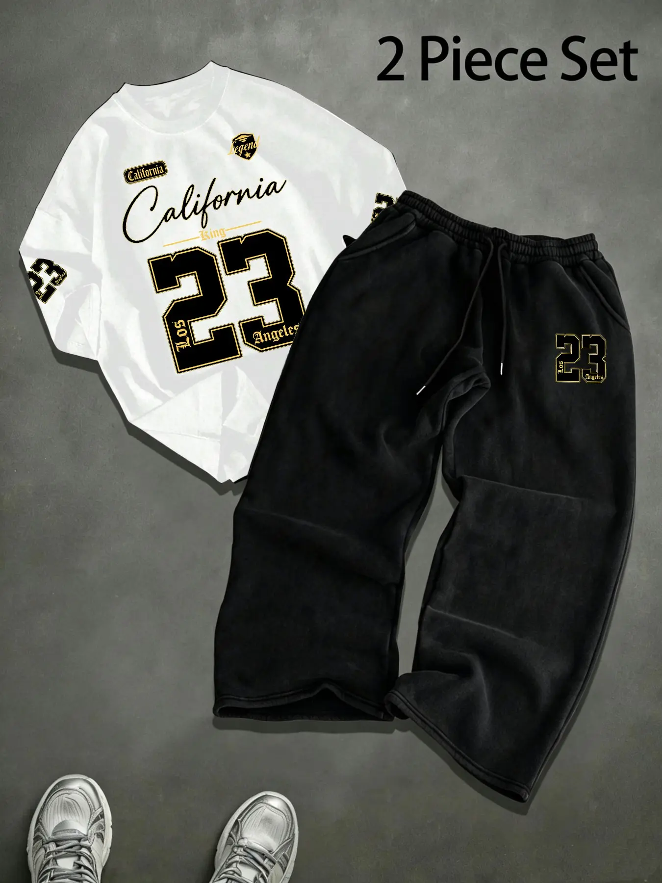 Digital 23 Print T-Shirt and Long Pants Set, Summer Short Sleeve T-Shirt + Wide Leg Sweatpants Two-Piece Set, Street Fashion for Skateboarding
