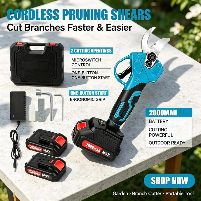 Cordless Pruning Shears Electric Garden Shears Handheld Electric Pruner Battery-Powered Tree and Shrub Pruning Tool for Landscaping and Yard Maintenance Projects