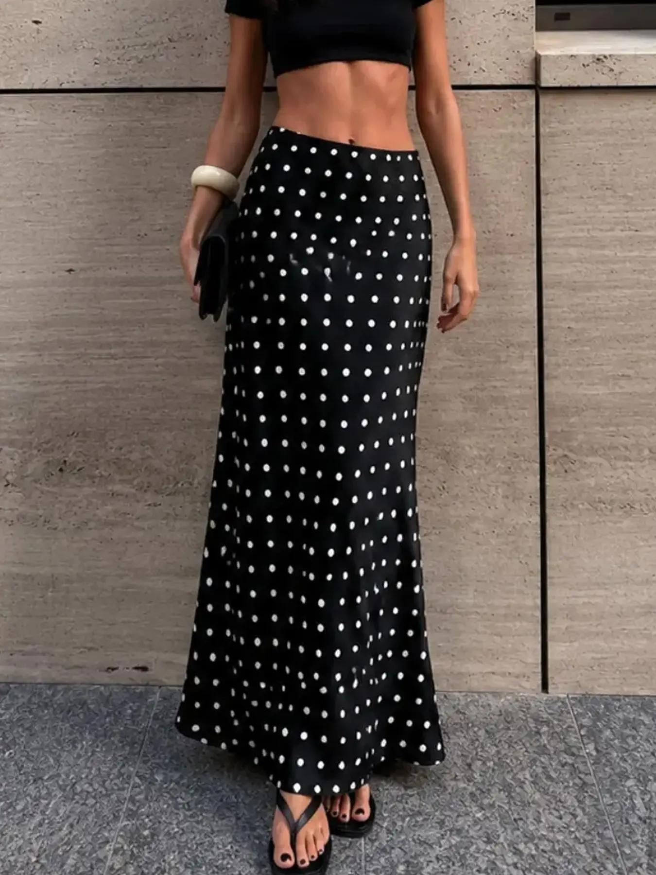 Polka Dot High Waist Maxi Midi Skirt, Elegant Fashionable Straight Leg Dress, Chic and Stylish Half-Length Skirt, Perfect for Daily Wear, Fall Skirts