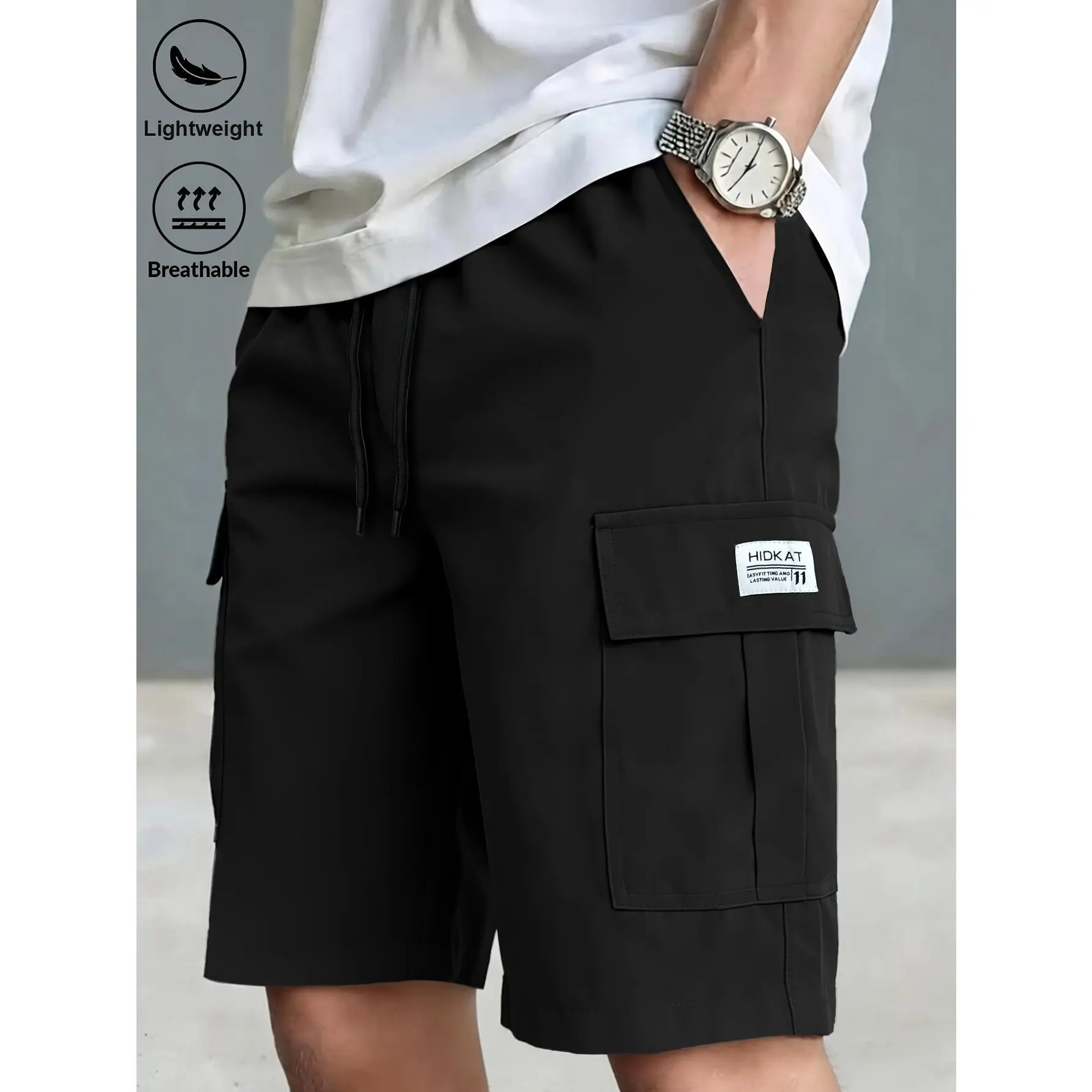 Loose Five-Point Workwear Shorts for Men | Lightweight Breathable Drawstring Waist, Large Side Label Pockets, Multiple Colors, Ideal for Summer Beach Daily Work Sports