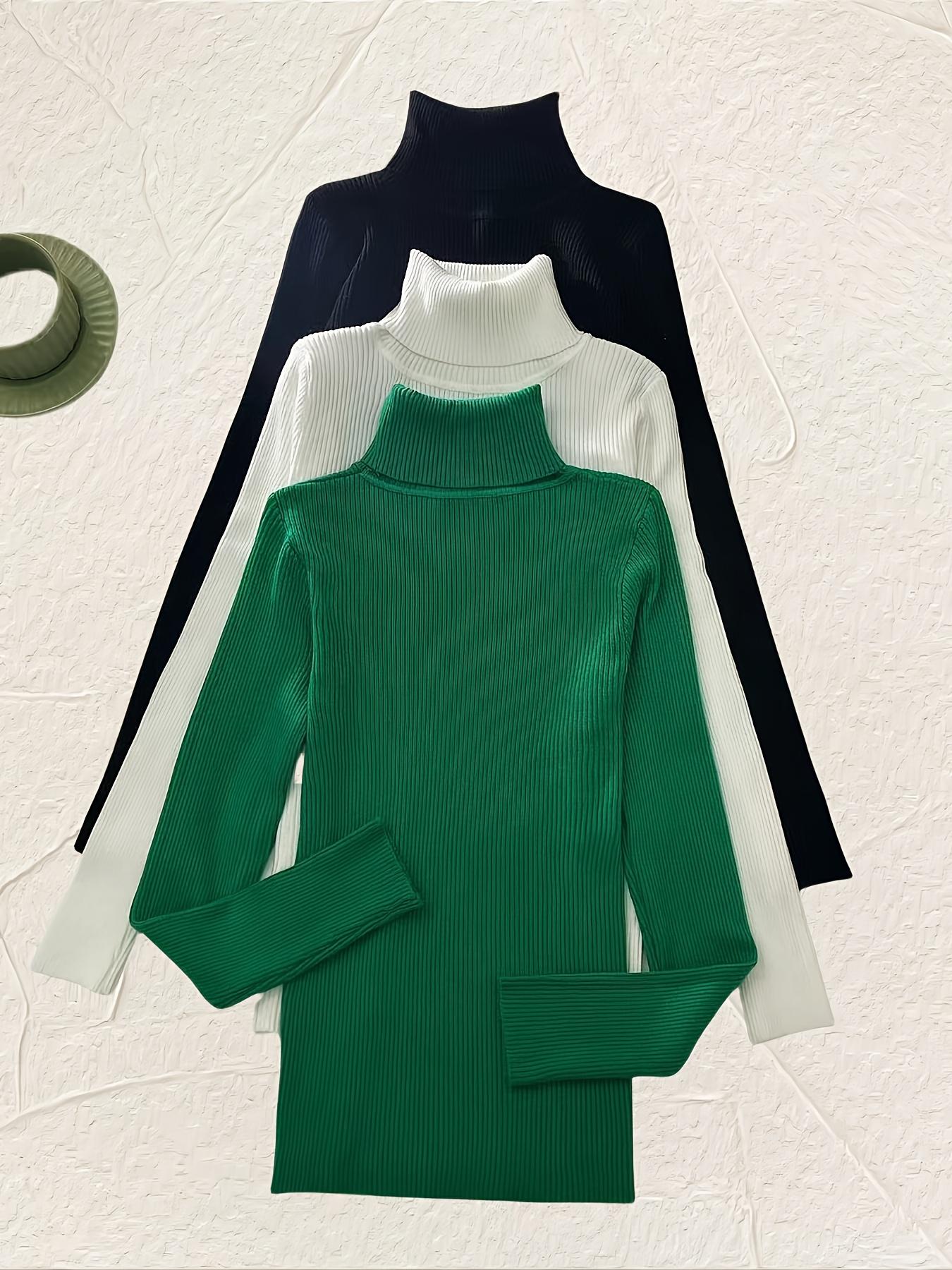 Women's 3-Pack Long-Sleeve Knitted Turtleneck Pullover Sweaters - Solid Color, Casual Fall Winter Basic High-Neck Clothes