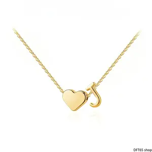 Dainty Golden Heart A-Z Initial Pendant Necklace Slim Polished Metal Custom Letter Tag Chain For Women Girls Daily Casual Layering Minimalist Personalized Stackable Neck Fashion Accessory