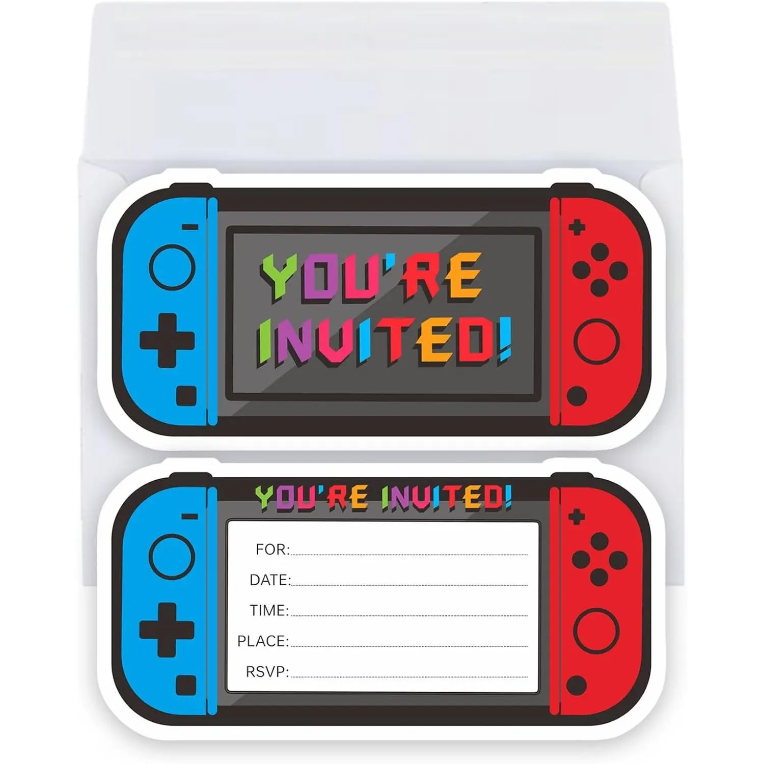 Video Game Birthday Party Invitations 3x6 Inch Double-Sided Invite Cards with 20 Envelopes, Game Party Decoration, Birthday Presents for Boys