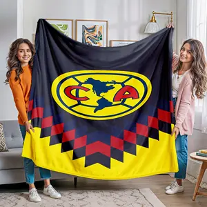 Club America Soccer Team Fleece Blanket, Mexico Liga Mx Ca Logo, Geometric Chevron Print, Soft Flannel, Fan Merchandise for Sofa Bedroom Camping