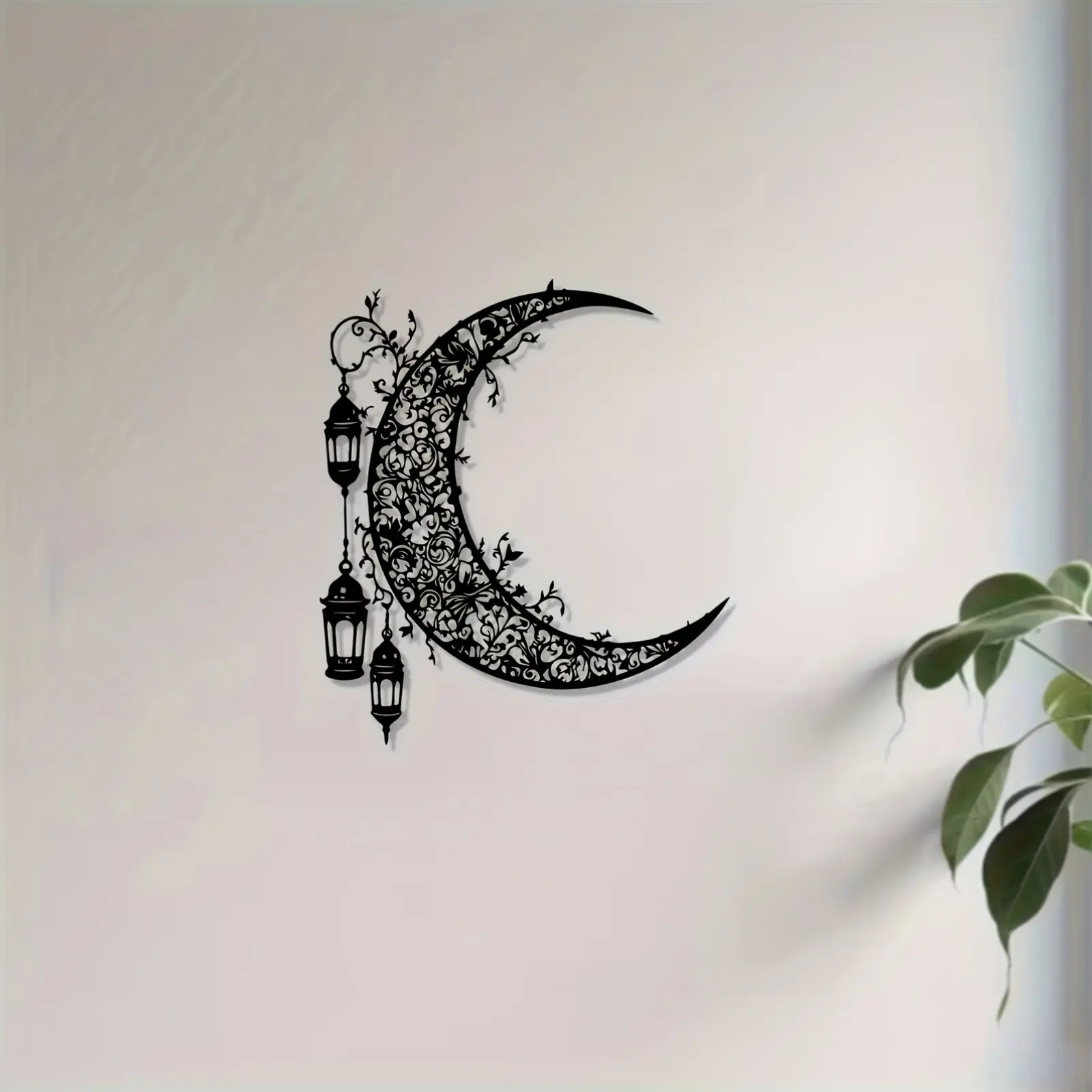 Crescent Moon Lantern Metal Wall Art Islamic Decor Sculpture Mural Weather Resistant for Indoor Outdoor Living Room Garden Ramadan Eid Gift