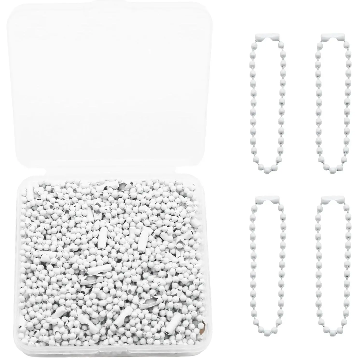 100 count Metal Ball Beads Chain Bulk,  Tag Metal Chain Key Chain Links, 4.72 Inch Adjustable  Beaded Chains with Connectors for DIY Crafts (White)