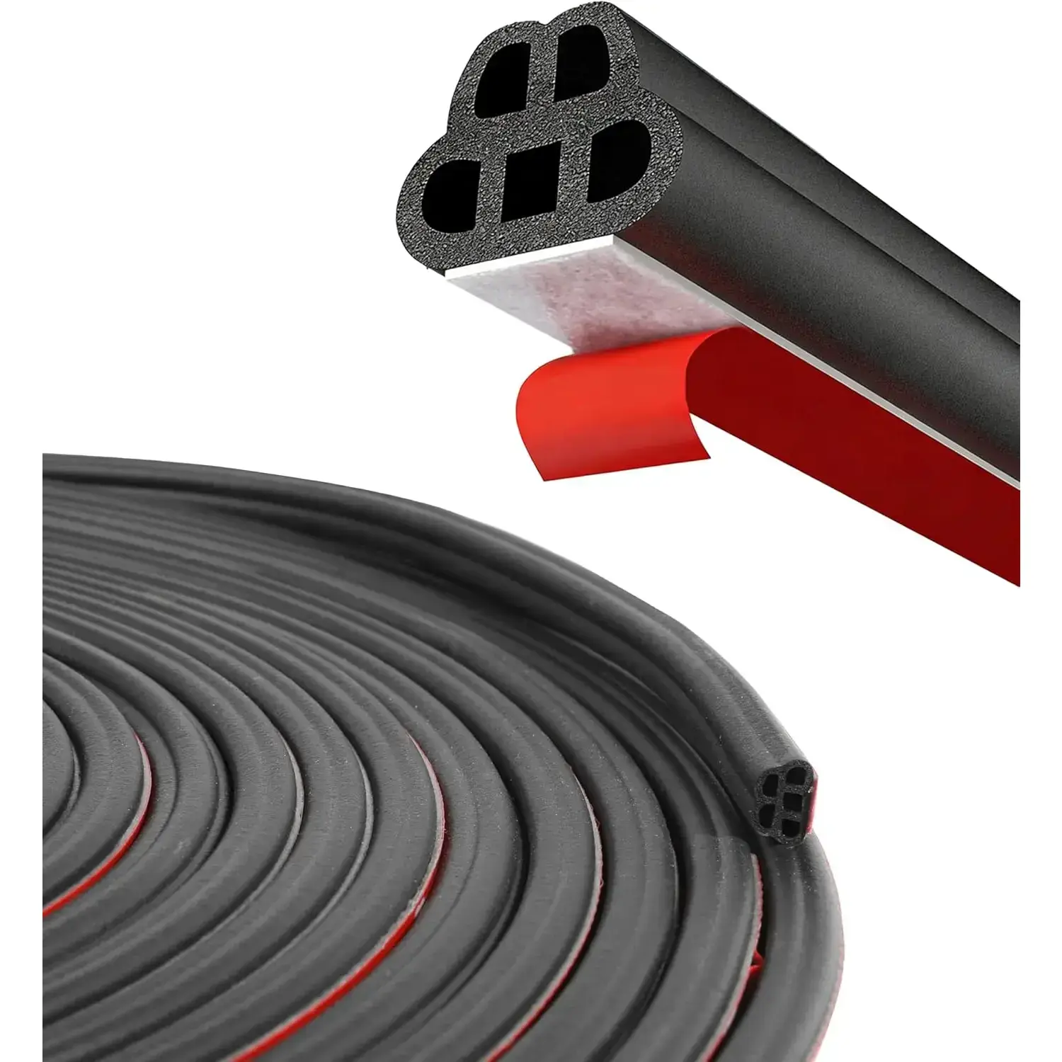 52.5Ft Universal Fit Car Door Rubber Seal Strip, Self-Adhesive Double-Layer 5-Hole Auto Soundproofing Weather Stripping for Car Accessories, Auto Accessories Interior, Door Sealing, Trucks/RVs