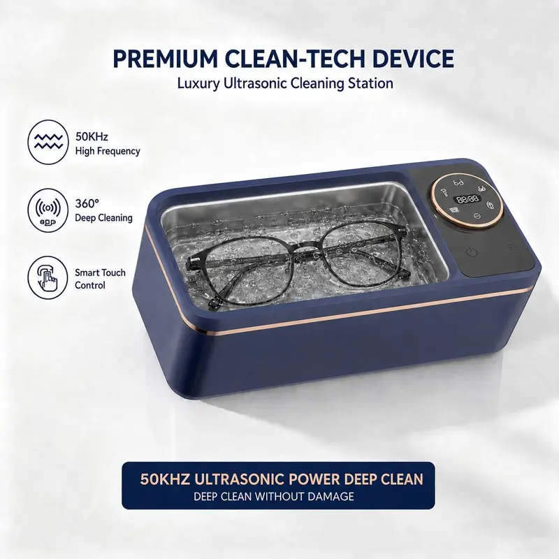 Ultrasonic Cleaner, 50kHz High Frequency 360° Deep Cleaning with Smart Touch LED Display, 450ml Large Capacity for Glasses Dentures Retainers Jewelry Watches Makeup Brushes, Rechargeable USB Charging Portable Home Use