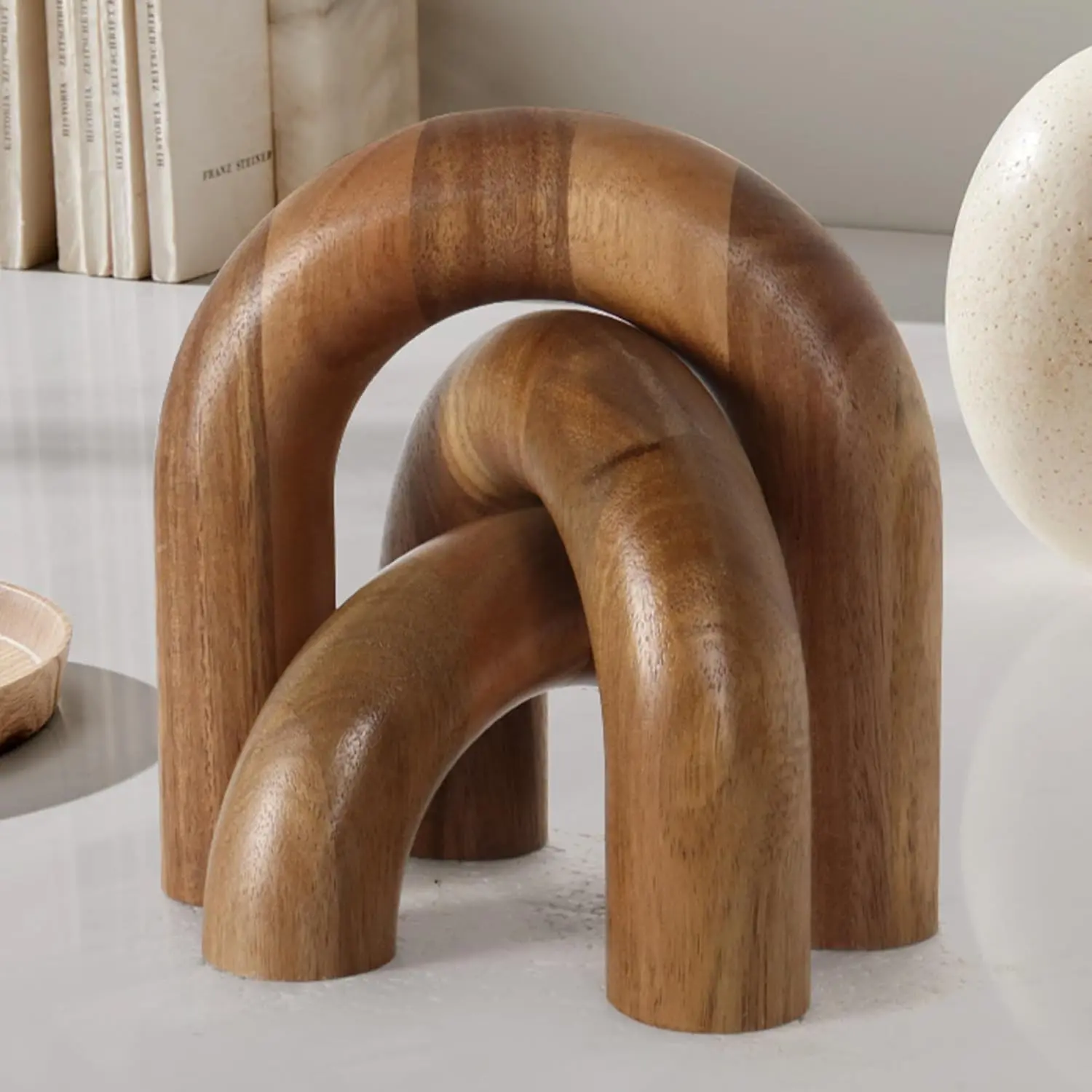 3 Pcs Wood Shelf Decor Aesthetic, Modern Aesthetic Home Decor Accent, Decorative Object for Coffee Table, Book Shelf, Minimalist Table Decor for Console, Living Room, Entryway, Brown