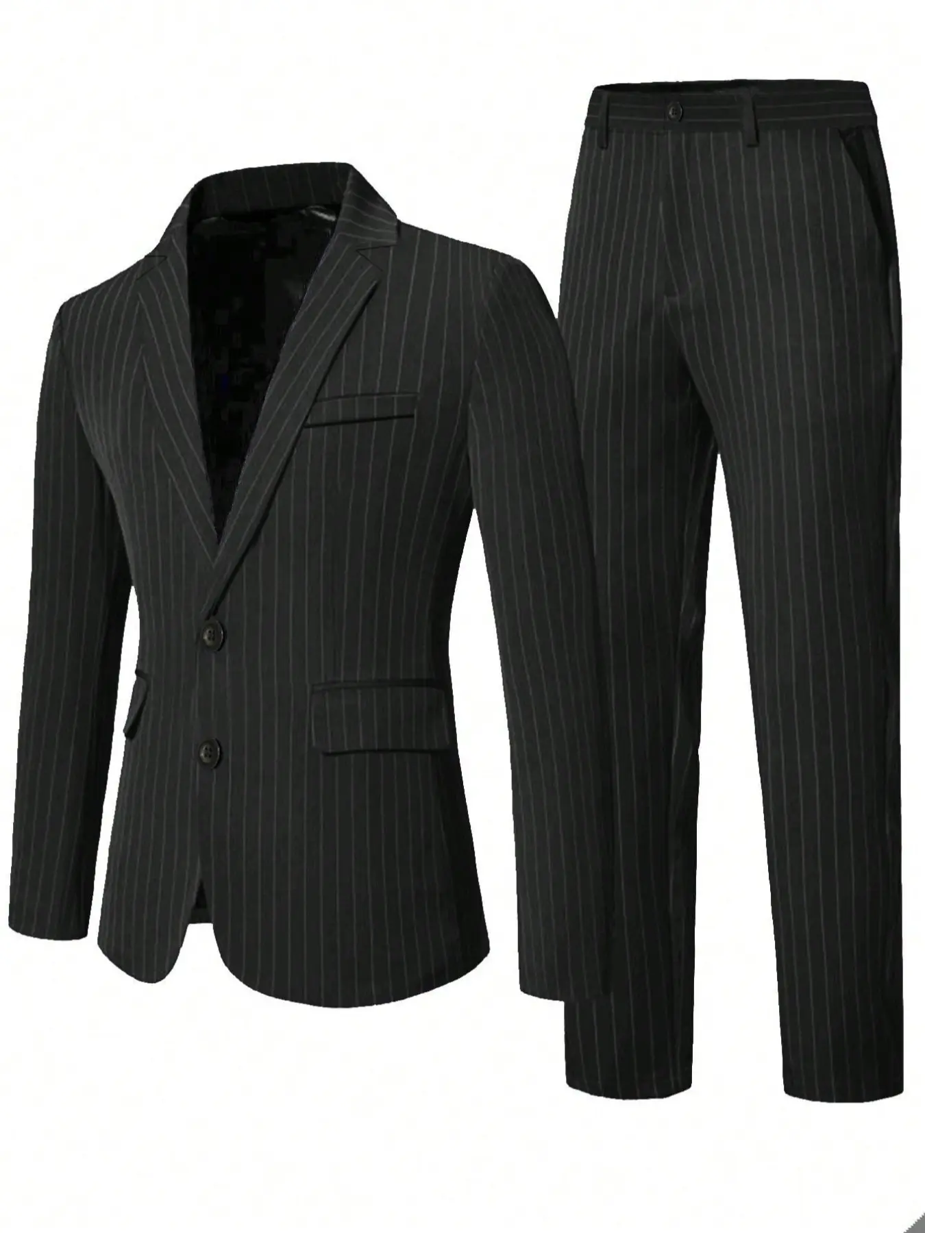 Men's Striped Business Casual Suit Set, Comfortable Fit for Office & Daily Wear, Stylish Design, Jacket and Pants Combo, Fitted Suit Set