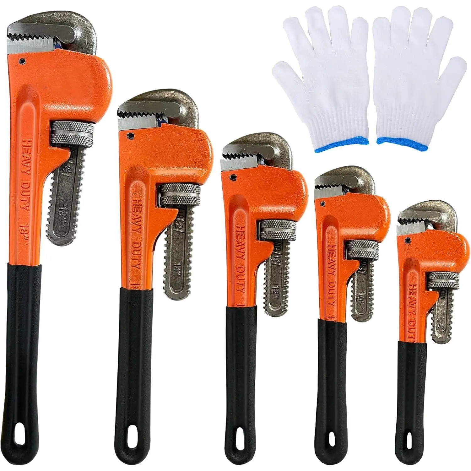 5-Piece Heavy Duty Alloy Steel Adjustable Wrench Set - 8in,10in,12in,14in,18in Sizes, Soft Handle, Gloves, Smooth Surfaces, Convenient Storage & Accessibility, for Plumbers, Home Repair, Adjustable Wrench Sets, Convenient Storage And Accessibility