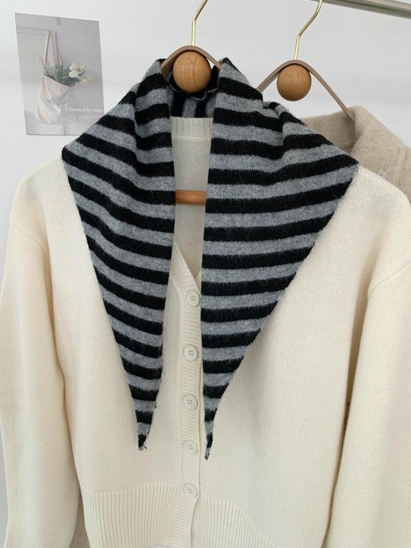 2024 Colorful Stripes with Wool Triangular Binder Decorative Knitted Small Scarf Soft Multi-Functional Small Scarf Collar