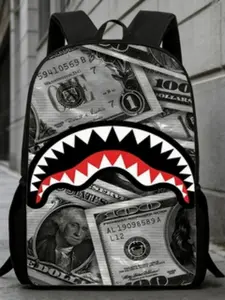 Bill Print Shark Mouth Backpack, Hip Hop Enthusiasts' Casual Daily Use Bag, Stylish and Trendy Shoulder Bag