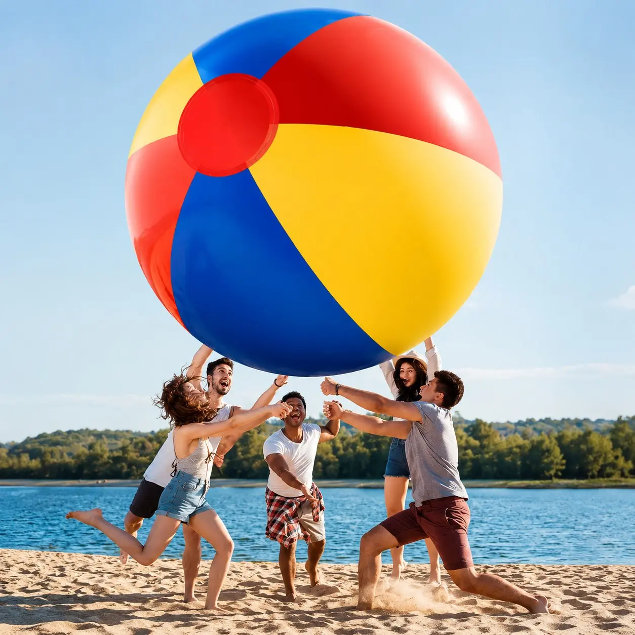 Multicolor Giant Inflatable Beach Ball, Large Swimming Pool Party Prop, Summer Outdoor Family Water Toy，Pool party, suitable for pool party scenes, can be placed indoors or outdoors.