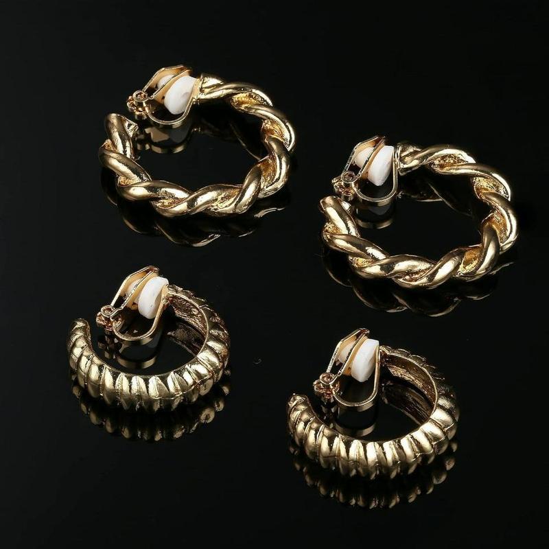 MILACOLATO 8 Pairs Clip On Earrings for Women Clip On Hoop Earrings Silver Clip On Stud Earrings Twist Chunky Hoop Earrings Non Pierced Fake Earrings Set Daily