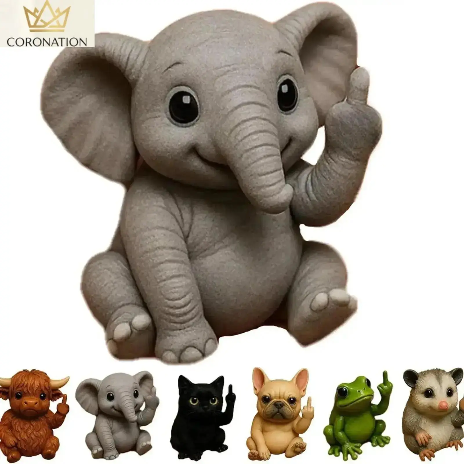 Funny Mini Middle Finger Elephant Statue, Quirky Animal Figurine Desk Decor with Creative Sarcastic Design, Unique Resin Desktop Decoration for Office Workspace, Home Shelf Accent, Humorous Gift for Friends, Coworkers and Animal Lovers