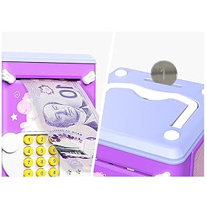 ZY Mini ATM Savings Machine with Personal Password & Fingerprint Unlocking Simulation - Music Box with Songs for, Boys and Girls 3-8 Years (Purple) Decor Piggy Transparent Set Ornaments Pink Add Swipe Card Function ZY Mini ATM Savings Machine with Personal Password & Fingerprint Unlocking Simulation - Music Box with Songs for, Boys and Girls 3-8 Years (Purple) Decor Piggy Transparent Set Ornaments Pink Add Swipe Card Function