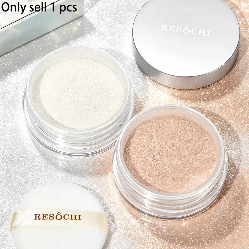2-In-1 Glitter Loose Powder, Dual Effect Setting Powder & Fine Highlighter, Smooth Flawless Shine for Face, Eyes, and Collarbone