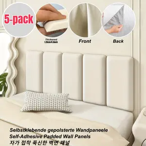 5-Piece Bed Headboard Set with Foam Padding, Modern Wall Decor, Easy Installation, Self-Adhesive Thick Panel, Insulated Bed Back Board