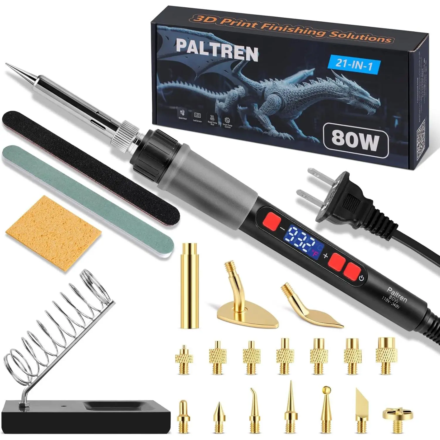 21 In 1 3D Printer Smoothing Tool Kit 80W Adjustable Temperature Heat Set Insert And 3D Print Finishing Tool With Brass Tips