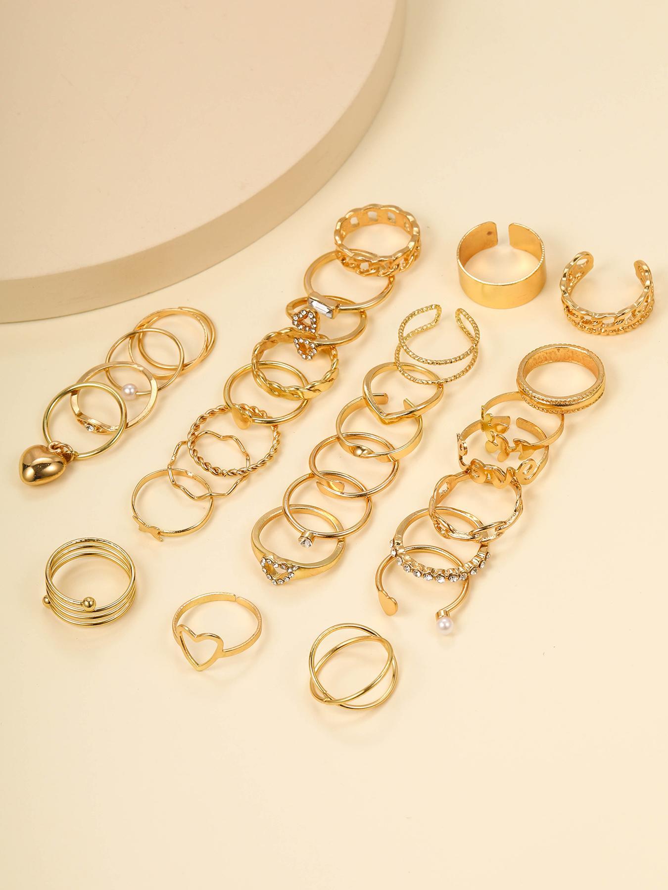 30pcs/set Women's Elegant Rhinestone Decorated Butterfly, Heart & Leaf Design Ring, Cute Rings, Vintage Casual All-match Jewelry for Girls Gift, Simple Classic Fashion Accessories for Daily Wear