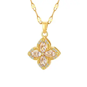 Rotating Zircon Flower Pendant Necklace for Women, Adjustable Spinning Fidget Necklaces
