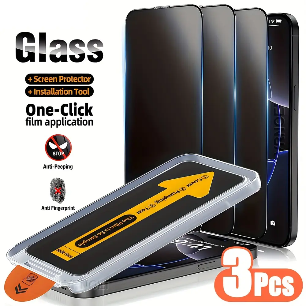 Three-Pack Anti-Dust Steel Glass Film for iPhone X-17 Pro/max, Auto Dust-Free Alignment, Privacy Protection, 9h Hardness, Bubble-Free