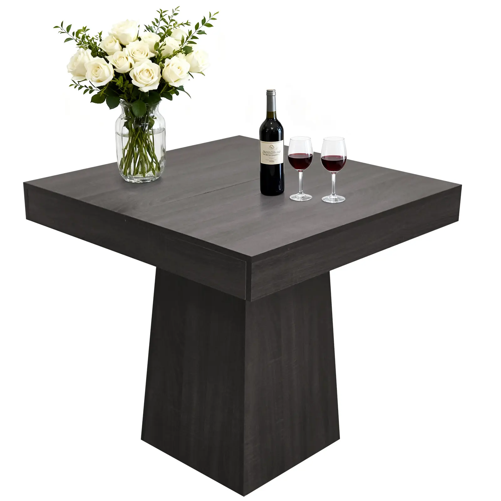 Square Dining Table for 4 – 31.5'' Modern Wood Pedestal – Compact Restaurant & Dining Table – Ideal for Kitchen, Living Room, Café, Apartment – Black/Natural Wood/Walnut