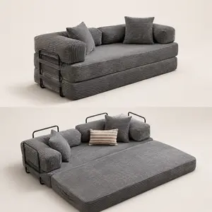 80"Oversized Boneless Couch, 5-in-1 Convertible Sleeper Sofa Bed, Deep Seat Corduroy Modular Floor Sofa, Foldable Pull-Out Couch for Living Room, Apartment,No Assembly