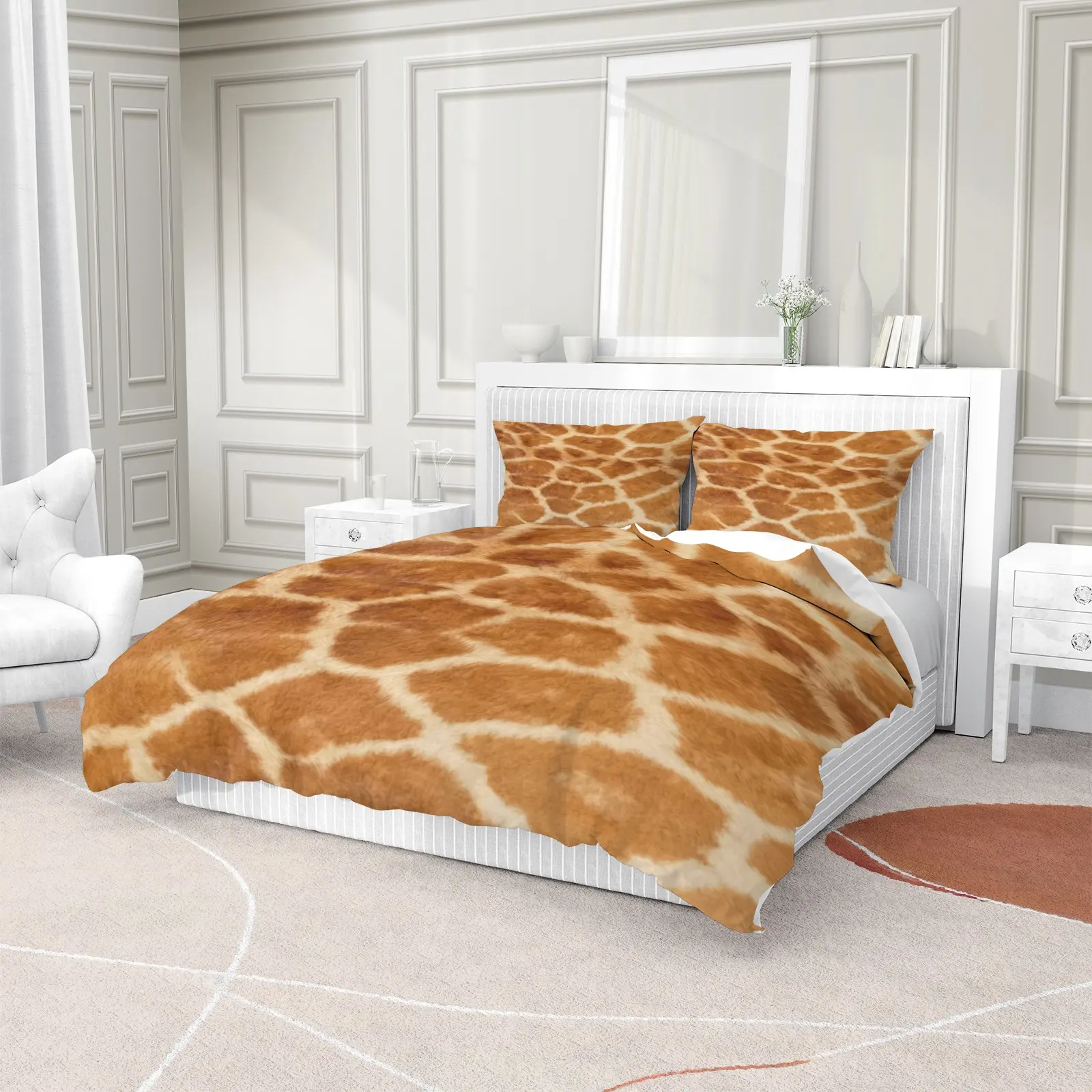 Giraffe Print Duvet Cover Set 2/3Pcs, Modern Brown Wildlife Pattern Bedding Set, 1 Duvet Cover + 1/2 Pillowcases, No Inserts, Neutral Safari Themed Bedding For Bedroom Decor Birthday Gift